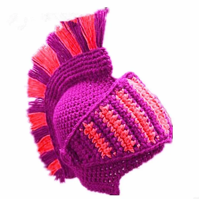 652F Unisex Funny Roman Knight  Knitted Hat Contrast Color Crochet Beanie Earflap  with Face Mask Cosplay Costume