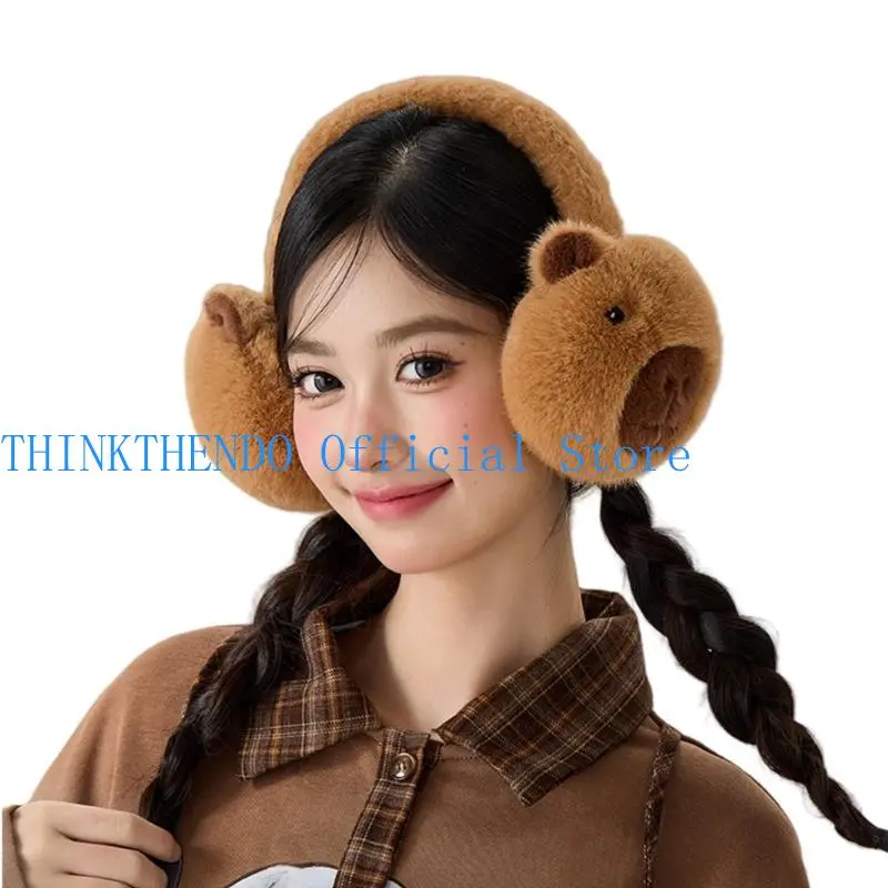 652F Furry Plush Foldable Earmuffs for Cold Weather Outdoor Winter Activity Ear Cover Capybara Ear Protectors for Students