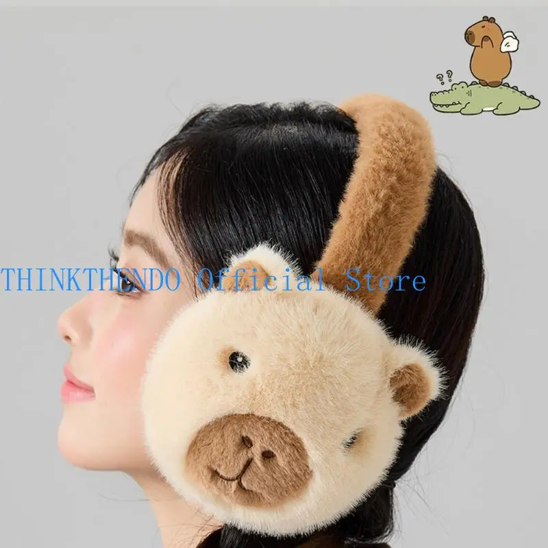 652F Furry Plush Foldable Earmuffs for Cold Weather Outdoor Winter Activity Ear Cover Capybara Ear Protectors for Students