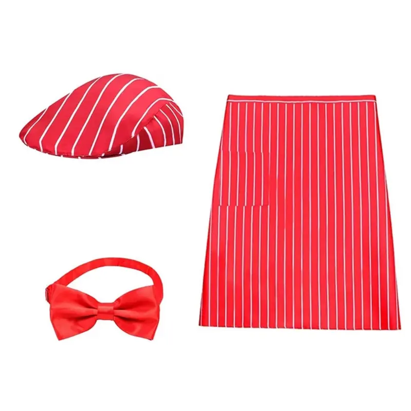 652F 3Pieces 1950s Adult Waiter Costume Hot Dogs Sodas Jerk Movie Night Waitress Cosplay Costume for Circus Party Halloween
