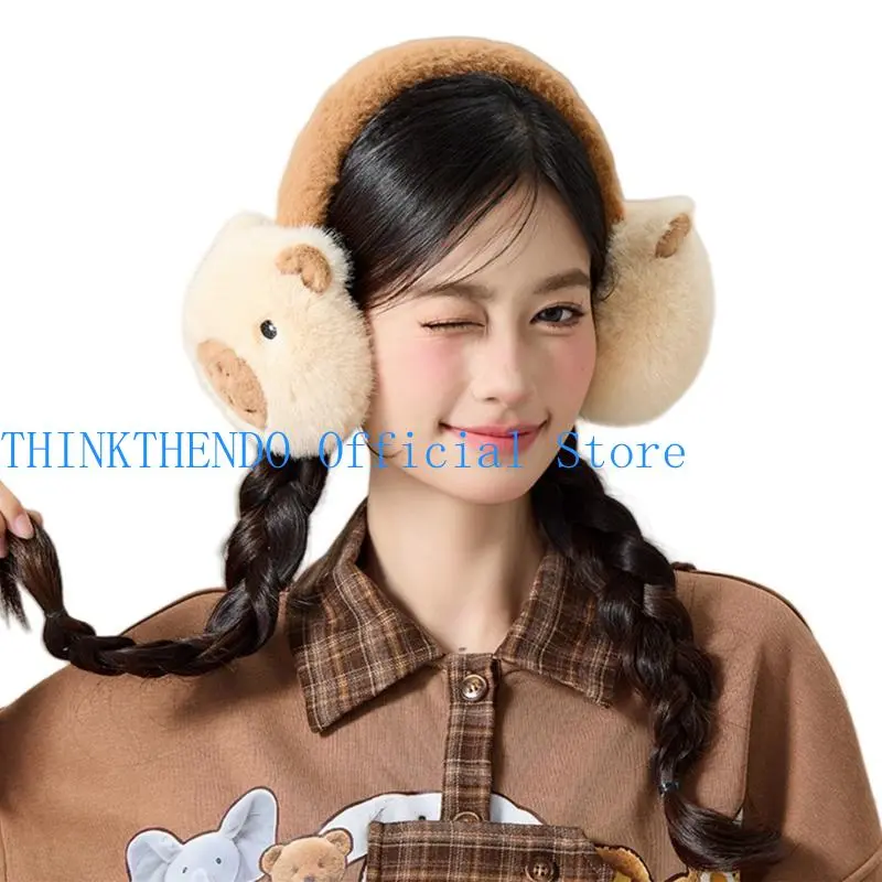 652F Furry Plush Foldable Earmuffs for Cold Weather Outdoor Winter Activity Ear Cover Capybara Ear Protectors for Students
