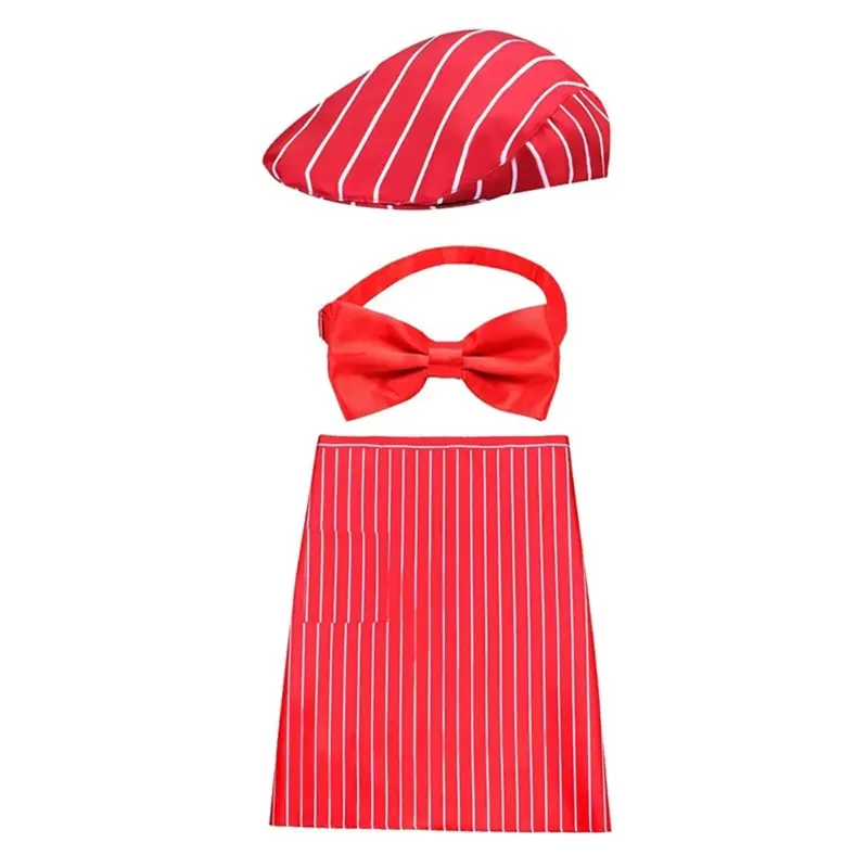 652F 3Pieces 1950s Adult Waiter Costume Hot Dogs Sodas Jerk Movie Night Waitress Cosplay Costume for Circus Party Halloween