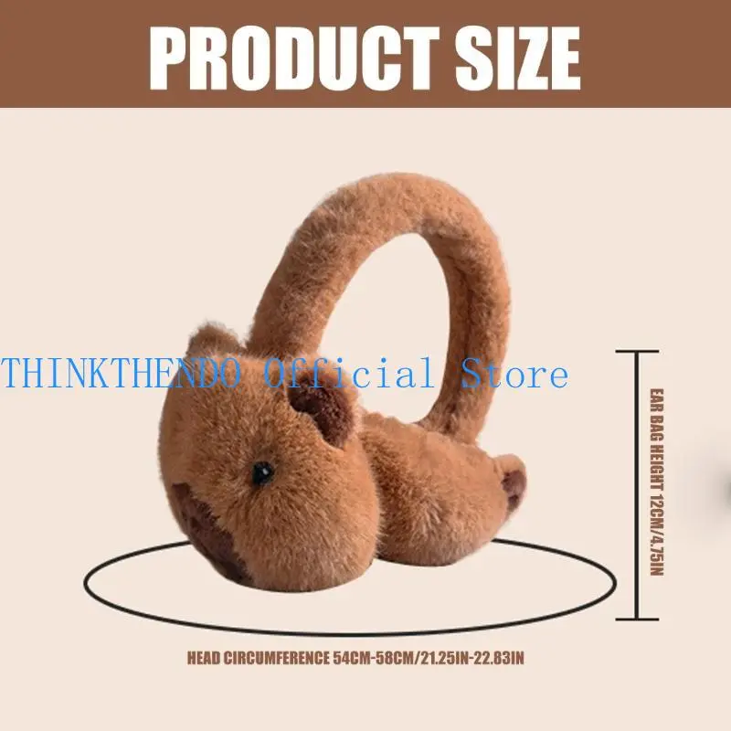 652F Furry Plush Foldable Earmuffs for Cold Weather Outdoor Winter Activity Ear Cover Capybara Ear Protectors for Students
