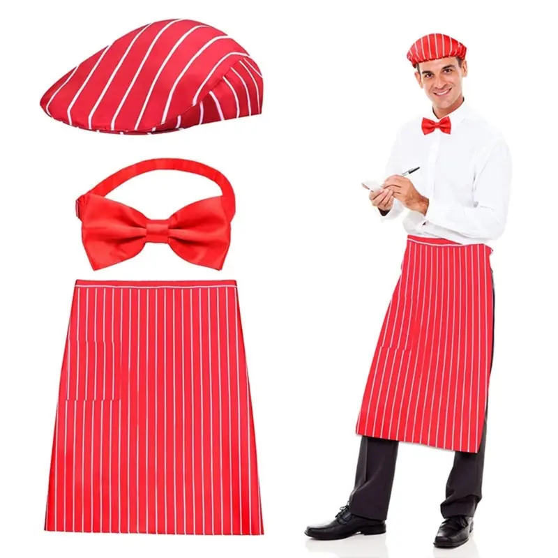 652F 3Pieces 1950s Adult Waiter Costume Hot Dogs Sodas Jerk Movie Night Waitress Cosplay Costume for Circus Party Halloween