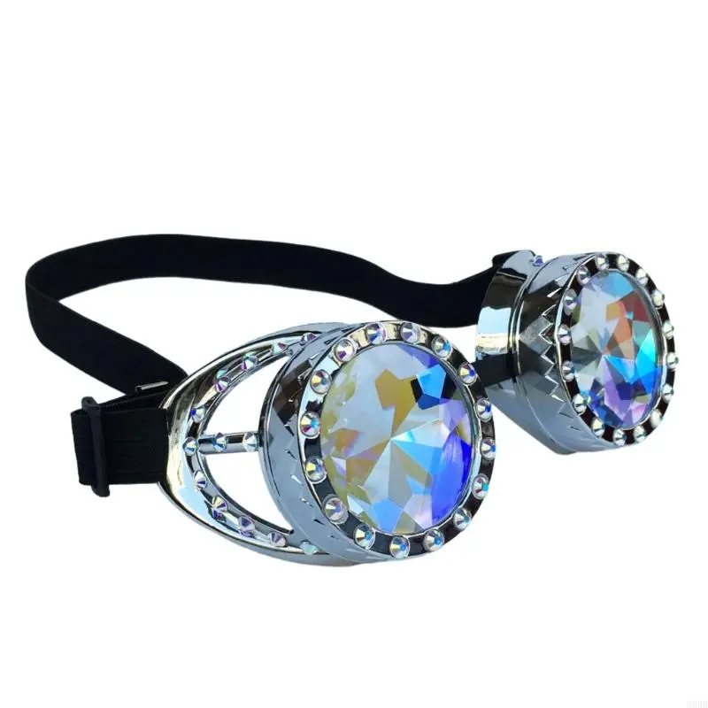 652F Steampunk Goggles Glasses Psychedelic Raves Goggles Prism Glasses Halloween Cosplay Festival Accessories