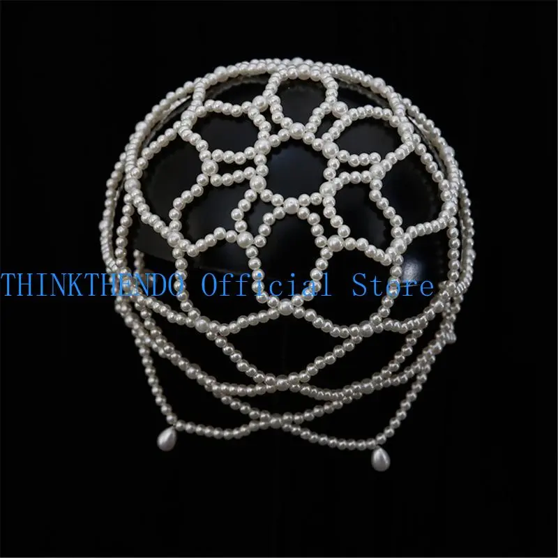 652F White Pearls Bridal Hat Handmade Wedding Headpiece Fashion Bridal Headwear for Bride and Special Occasion