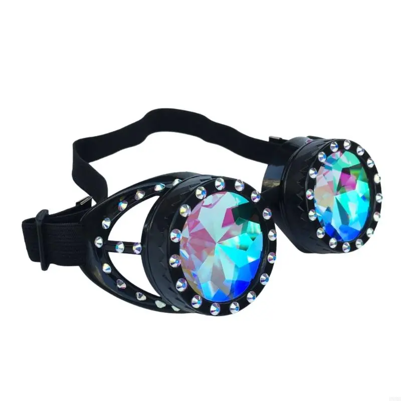 652F Steampunk Goggles Glasses Psychedelic Raves Goggles Prism Glasses Halloween Cosplay Festival Accessories