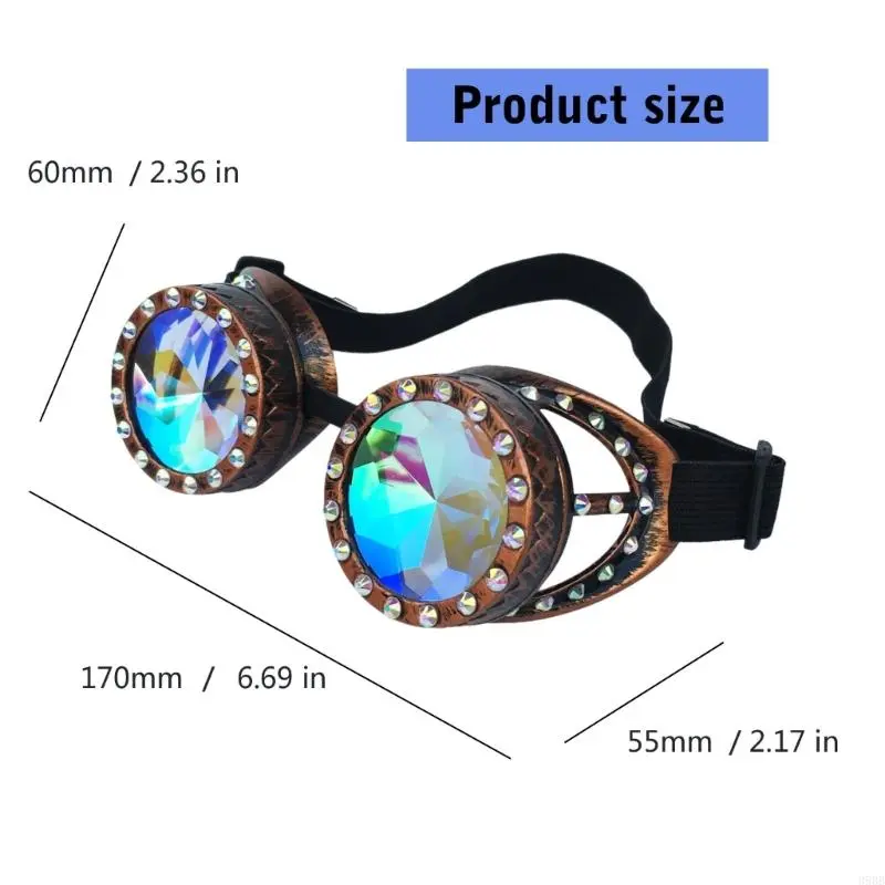 652F Steampunk Goggles Glasses Psychedelic Raves Goggles Prism Glasses Halloween Cosplay Festival Accessories