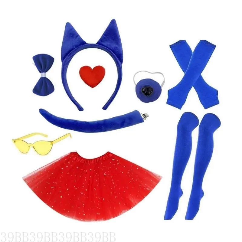 39BB Kid Shepherd Dog Cosplay Costume Headband Nose Tail Bowtie Skirt Stocking Glove