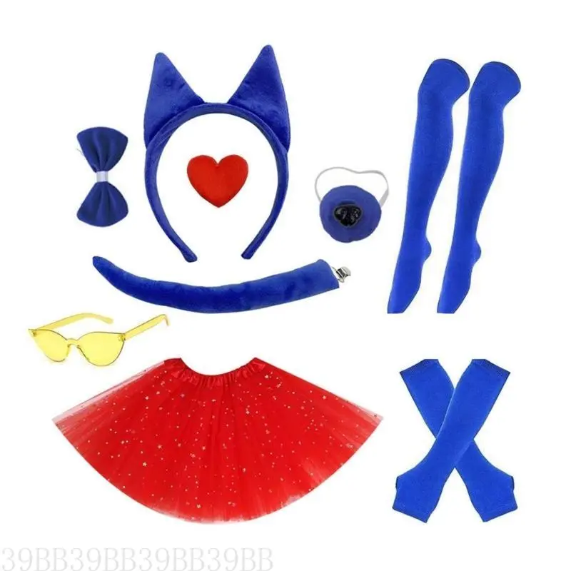 39BB Kid Shepherd Dog Cosplay Costume Headband Nose Tail Bowtie Skirt Stocking Glove