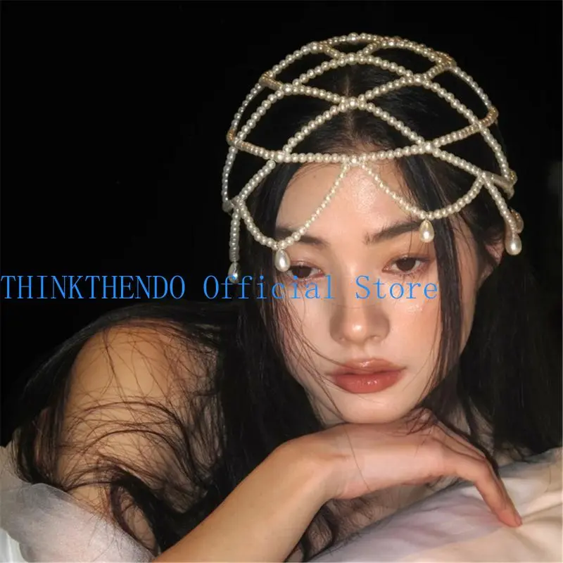 652F White Pearls Bridal Hat Handmade Wedding Headpiece Fashion Bridal Headwear for Bride and Special Occasion
