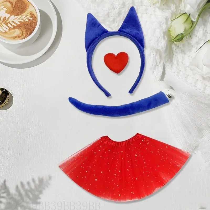 39BB Kid Shepherd Dog Cosplay Costume Headband Nose Tail Bowtie Skirt Stocking Glove