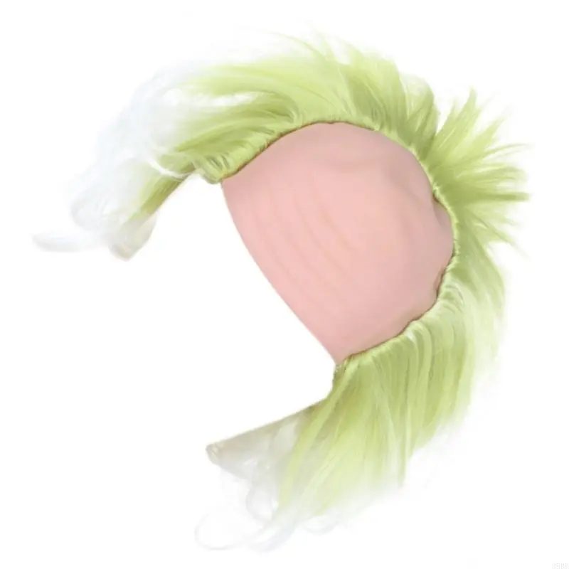 652F Green with Bald Caps Clown Short Curly Afro Green Omber Wavy Halloween Party Cosplay Costume Wigs Unisex