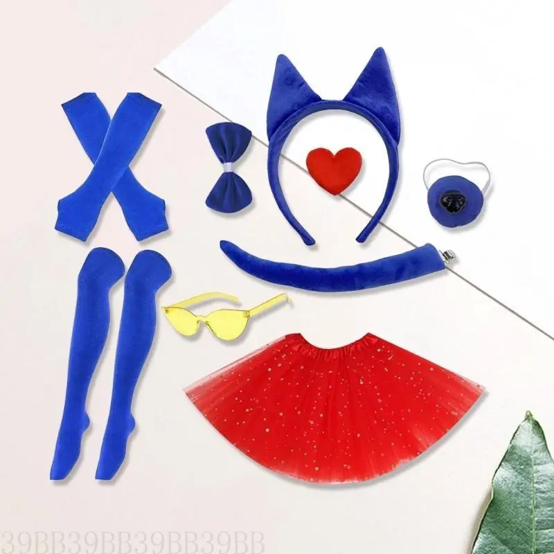 39BB Kid Shepherd Dog Cosplay Costume Headband Nose Tail Bowtie Skirt Stocking Glove