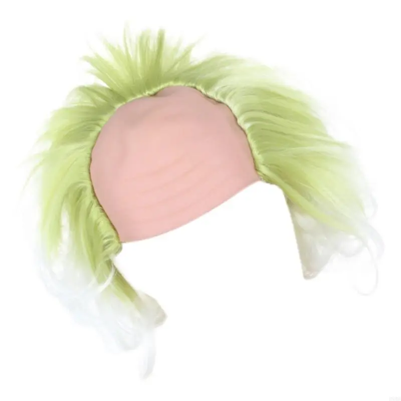 652F Green with Bald Caps Clown Short Curly Afro Green Omber Wavy Halloween Party Cosplay Costume Wigs Unisex