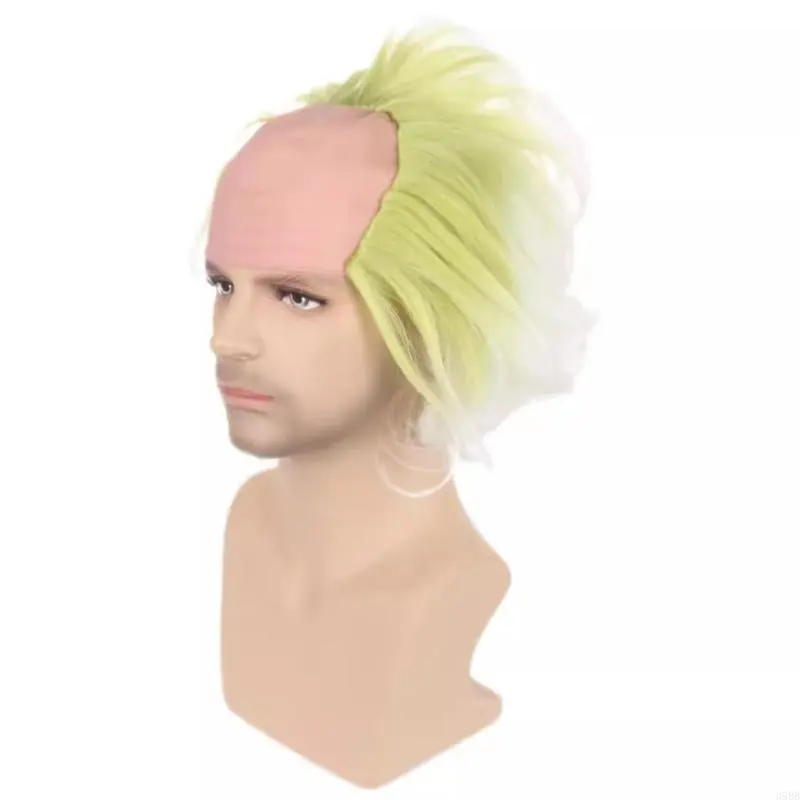 652F Green with Bald Caps Clown Short Curly Afro Green Omber Wavy Halloween Party Cosplay Costume Wigs Unisex