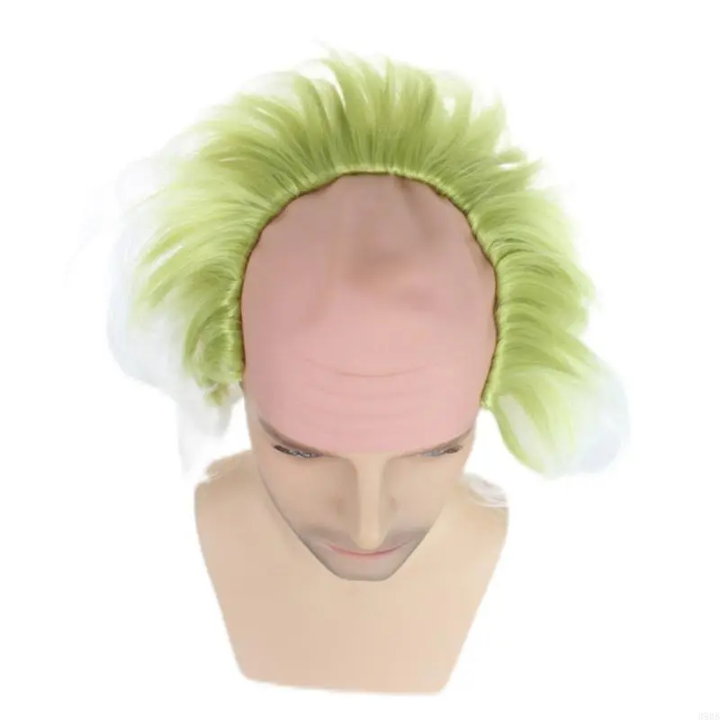 652F Green with Bald Caps Clown Short Curly Afro Green Omber Wavy Halloween Party Cosplay Costume Wigs Unisex