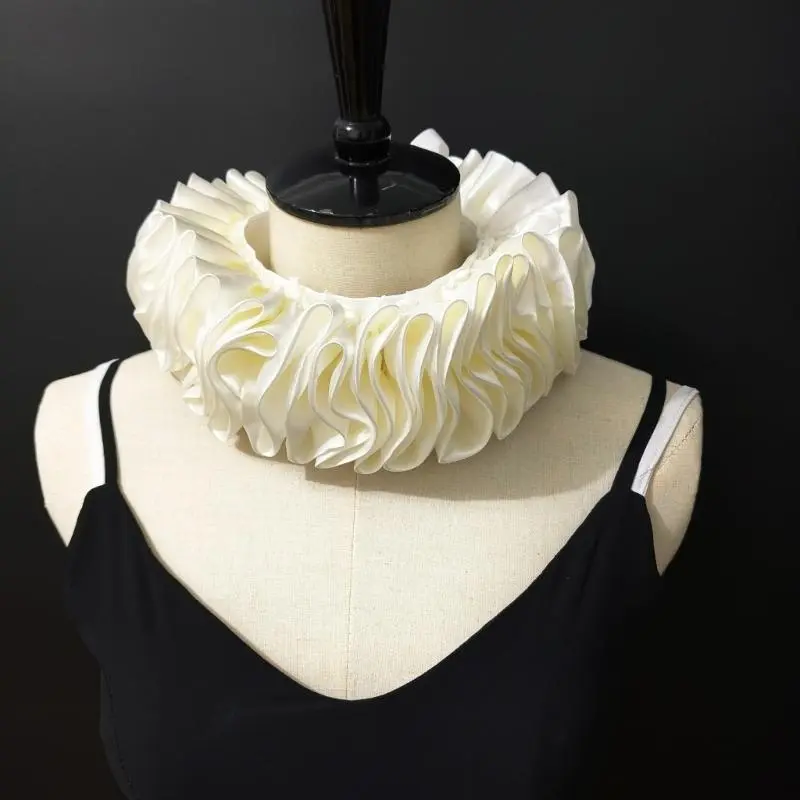 652F Authentic Medieval Costume Accessory Elizabethan Neck Ruff with Adjustable Ribbon Tie Vintage Ruffled False Collar Shawl