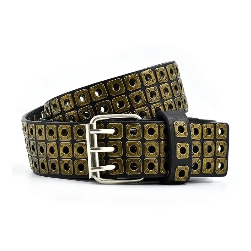 652F Women Adjustable Waist Belt Black Color Belt All-match Coat Dress Men Harajuku Formal Waistband with Pin Hole Decor