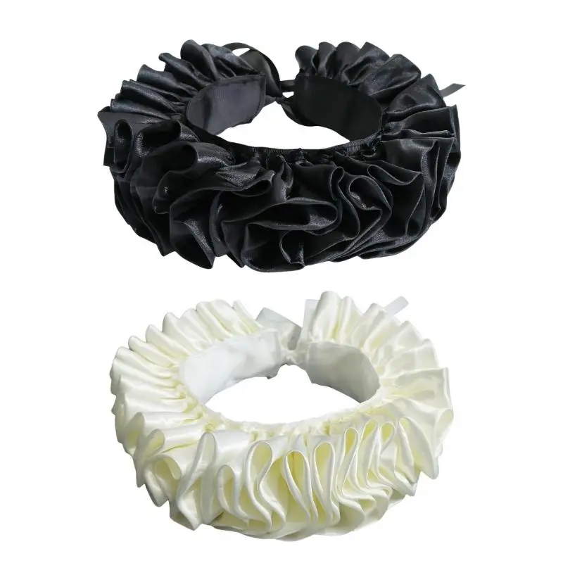 652F Authentic Medieval Costume Accessory Elizabethan Neck Ruff with Adjustable Ribbon Tie Vintage Ruffled False Collar Shawl