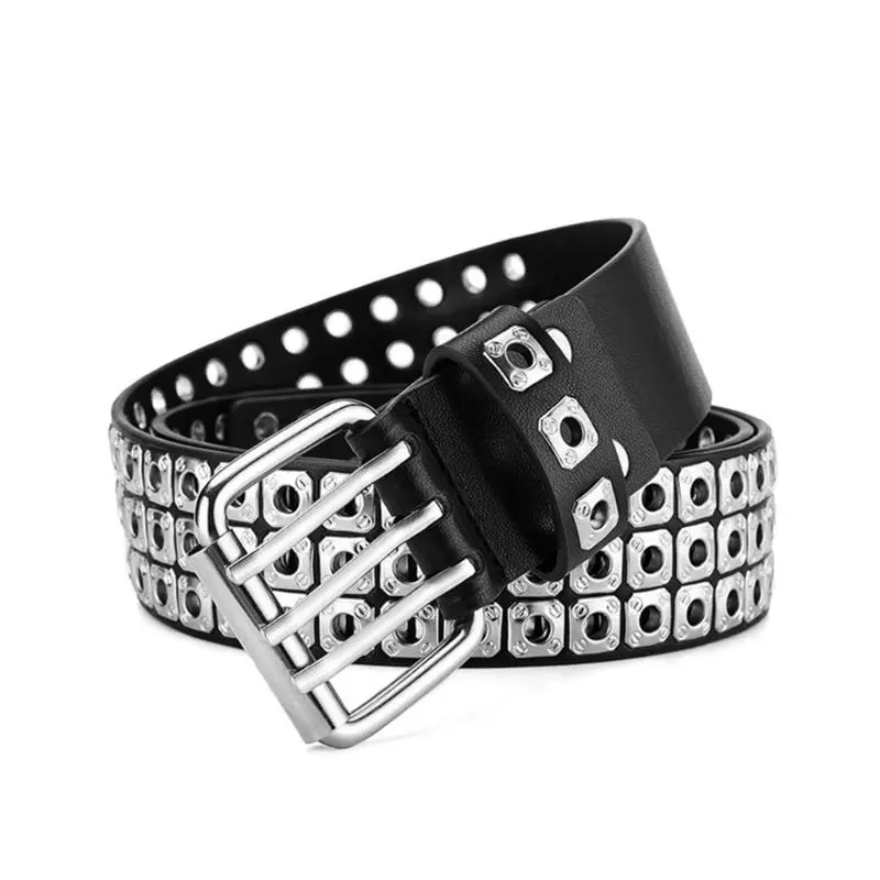 652F Women Adjustable Waist Belt Black Color Belt All-match Coat Dress Men Harajuku Formal Waistband with Pin Hole Decor