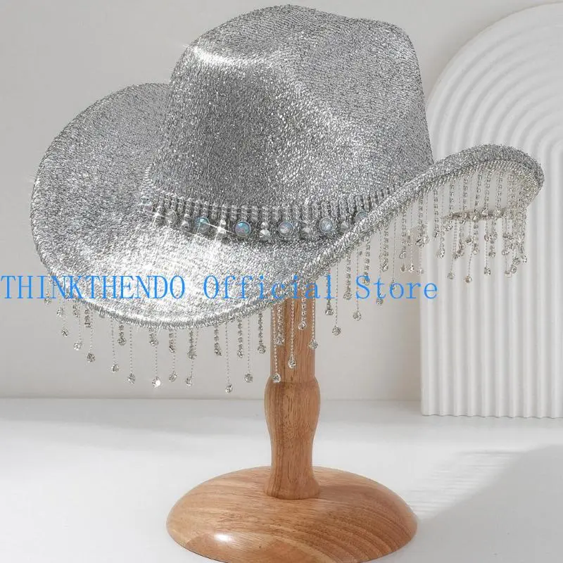 652F Sparkling Cowboy Hats Heavy Crystal Rhinestones Hat for Bachelorette Party Cowboy Hats Bride Hat for Actor Actress