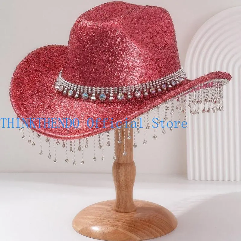 652F Sparkling Cowboy Hats Heavy Crystal Rhinestones Hat for Bachelorette Party Cowboy Hats Bride Hat for Actor Actress