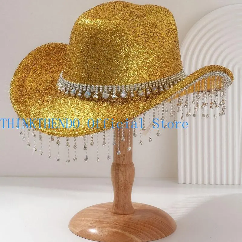 652F Sparkling Cowboy Hats Heavy Crystal Rhinestones Hat for Bachelorette Party Cowboy Hats Bride Hat for Actor Actress