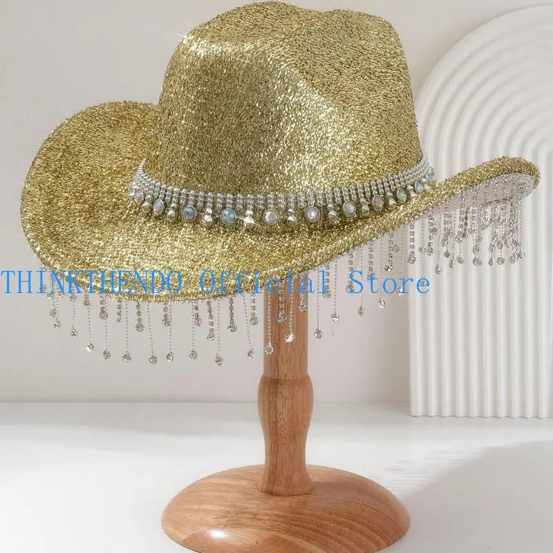652F Sparkling Cowboy Hats Heavy Crystal Rhinestones Hat for Bachelorette Party Cowboy Hats Bride Hat for Actor Actress
