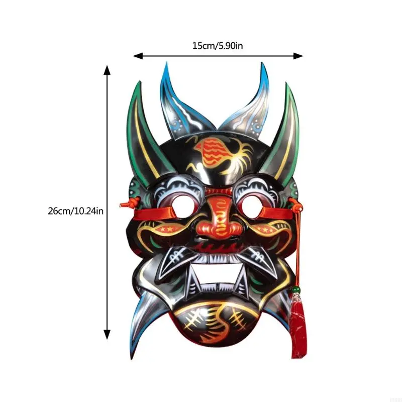 652F Unisex Masquerade Mask Hand Painted Nuo Operas Mask Cosplay Mask for Temple Carnival Halloween Dress up Party Mask Gift