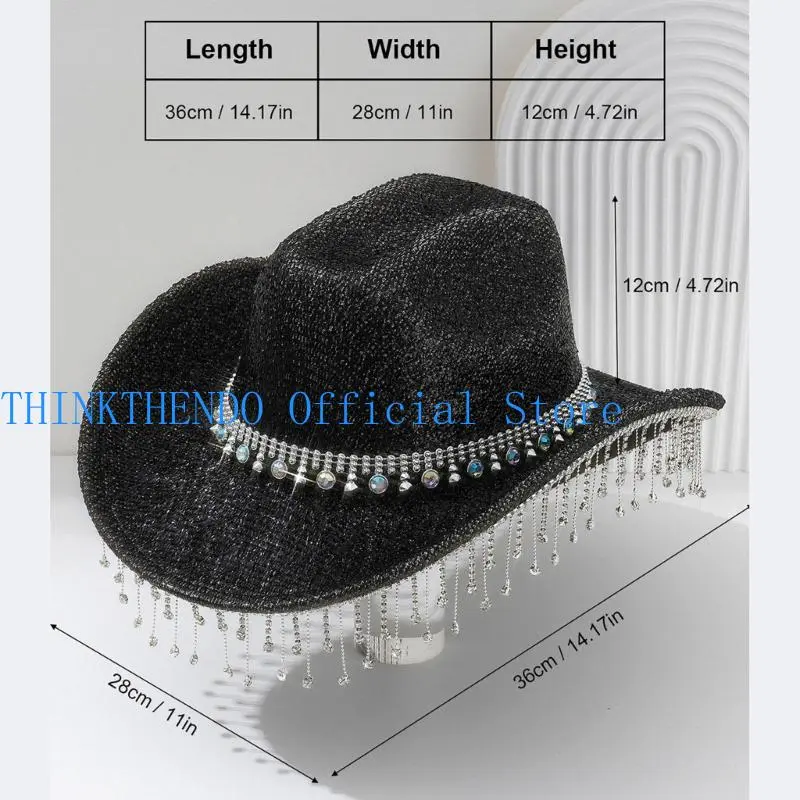 652F Sparkling Cowboy Hats Heavy Crystal Rhinestones Hat for Bachelorette Party Cowboy Hats Bride Hat for Actor Actress
