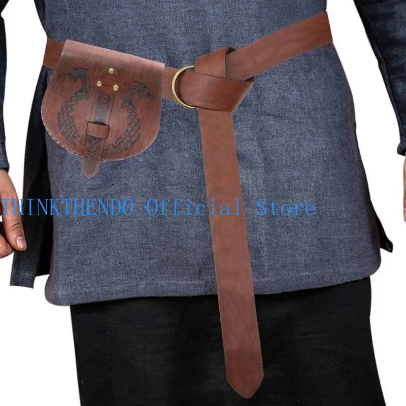 652F Medieval Waist Pack Retro Belt Waist Bag LARP Renaissances Costume Accessories for Women Men Leather Fanny Pack