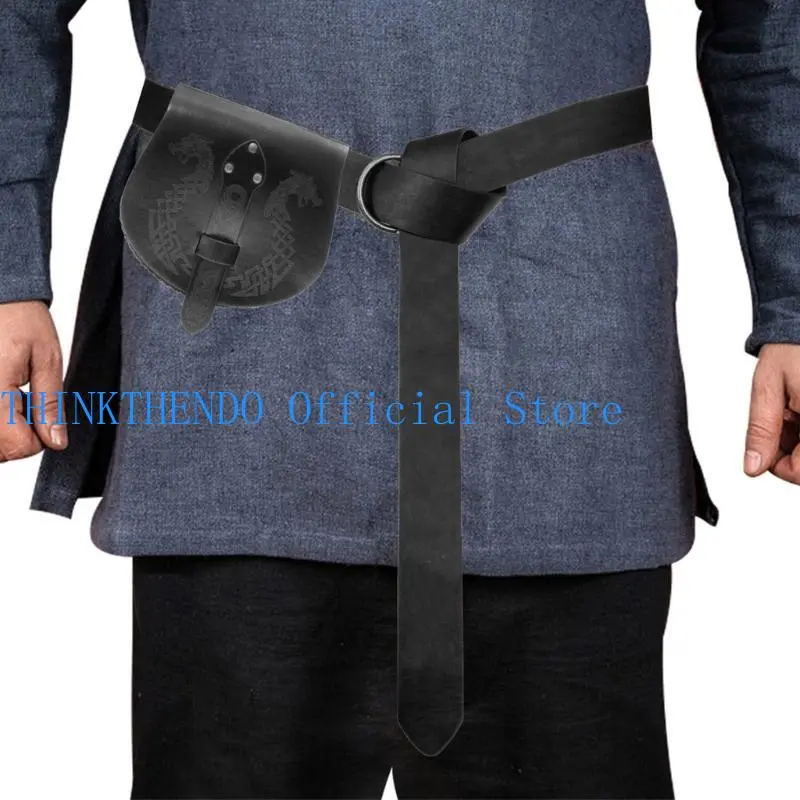 652F Medieval Waist Pack Retro Belt Waist Bag LARP Renaissances Costume Accessories for Women Men Leather Fanny Pack