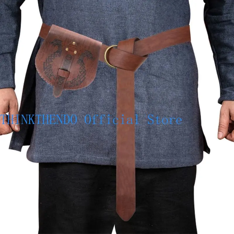 652F Medieval Waist Pack Retro Belt Waist Bag LARP Renaissances Costume Accessories for Women Men Leather Fanny Pack