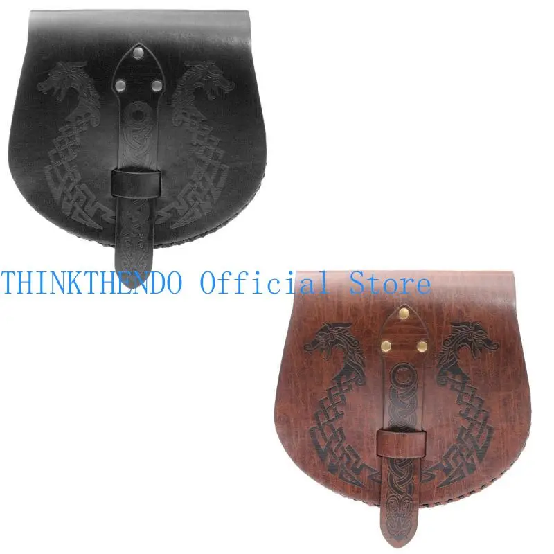 652F Medieval Waist Pack Retro Belt Waist Bag LARP Renaissances Costume Accessories for Women Men Leather Fanny Pack