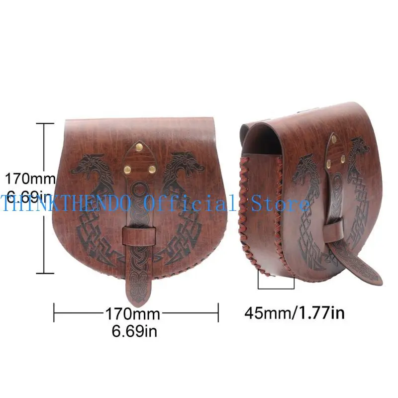 652F Medieval Waist Pack Retro Belt Waist Bag LARP Renaissances Costume Accessories for Women Men Leather Fanny Pack