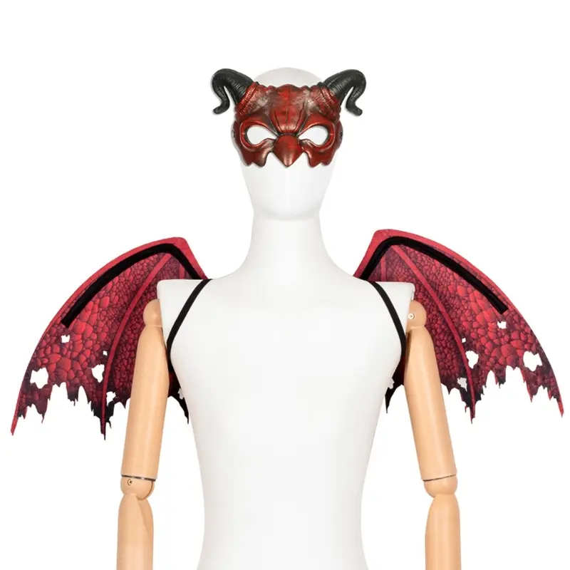 652F Dragon Wing Costume Cosplays Wing Demons Mask Halloween Demons Costume Devil Wing with Elastic Straps