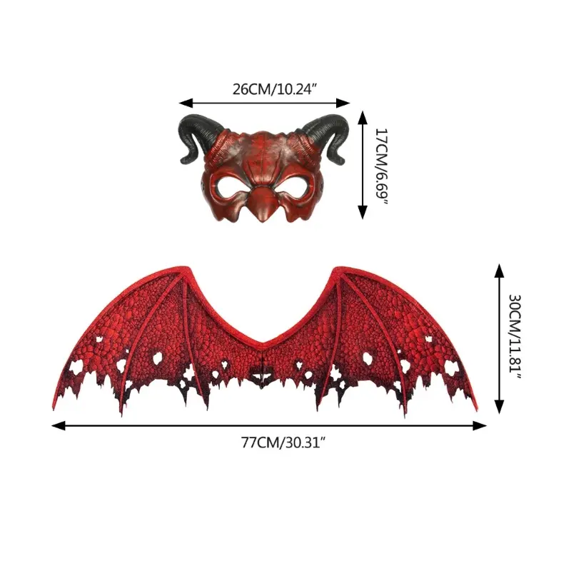 652F Dragon Wing Costume Cosplays Wing Demons Mask Halloween Demons Costume Devil Wing with Elastic Straps