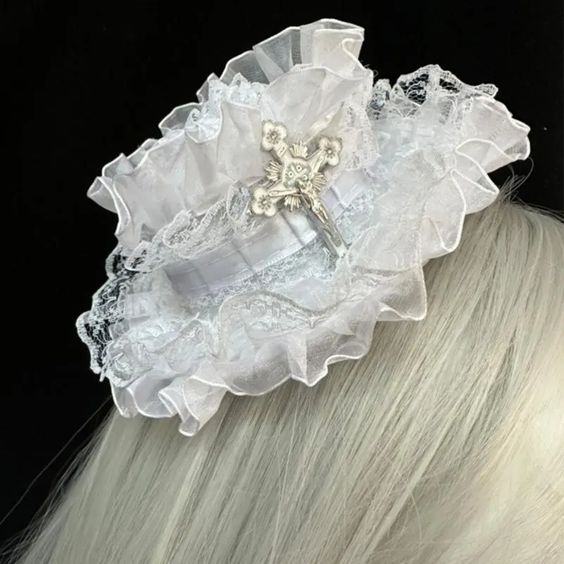652F Fashion Lace Designs Hair Accessory with Hat Functionality Cosplay Hair Clip for Enhancing Any Hairstyle or Outfit