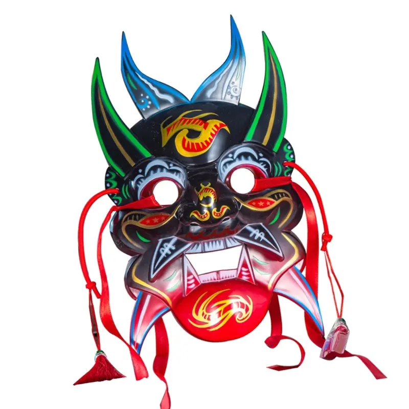 652F Unisex Masquerade Mask Hand Painted Nuo Operas Mask Cosplay Mask for Temple Carnival Halloween Dress up Party Mask Gift