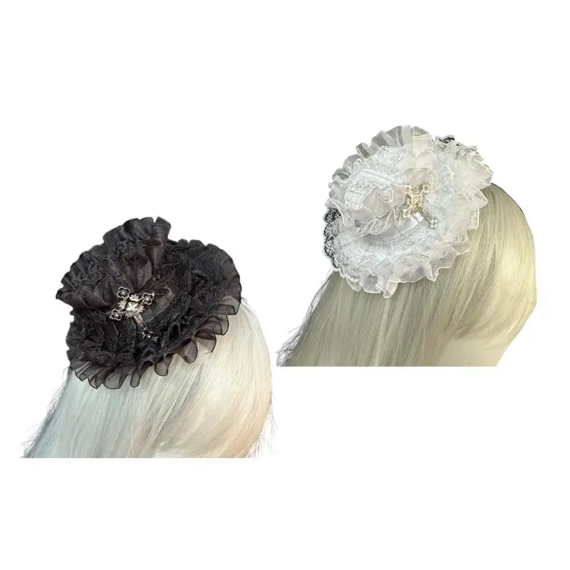 652F Fashion Lace Designs Hair Accessory with Hat Functionality Cosplay Hair Clip for Enhancing Any Hairstyle or Outfit