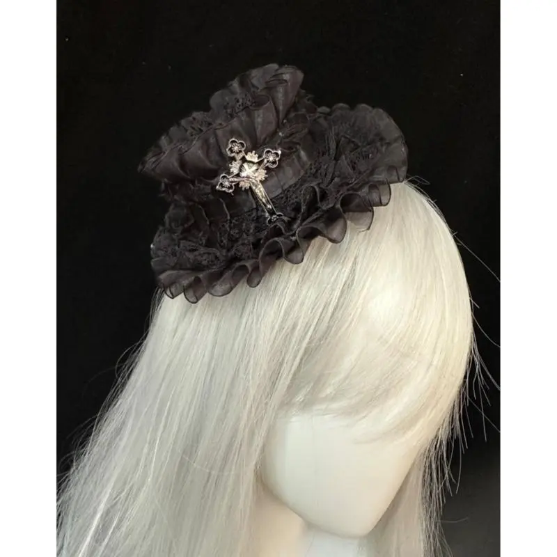 652F Fashion Lace Designs Hair Accessory with Hat Functionality Cosplay Hair Clip for Enhancing Any Hairstyle or Outfit
