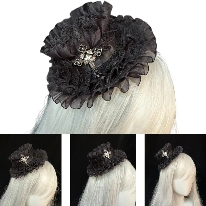 652F Fashion Lace Designs Hair Accessory with Hat Functionality Cosplay Hair Clip for Enhancing Any Hairstyle or Outfit
