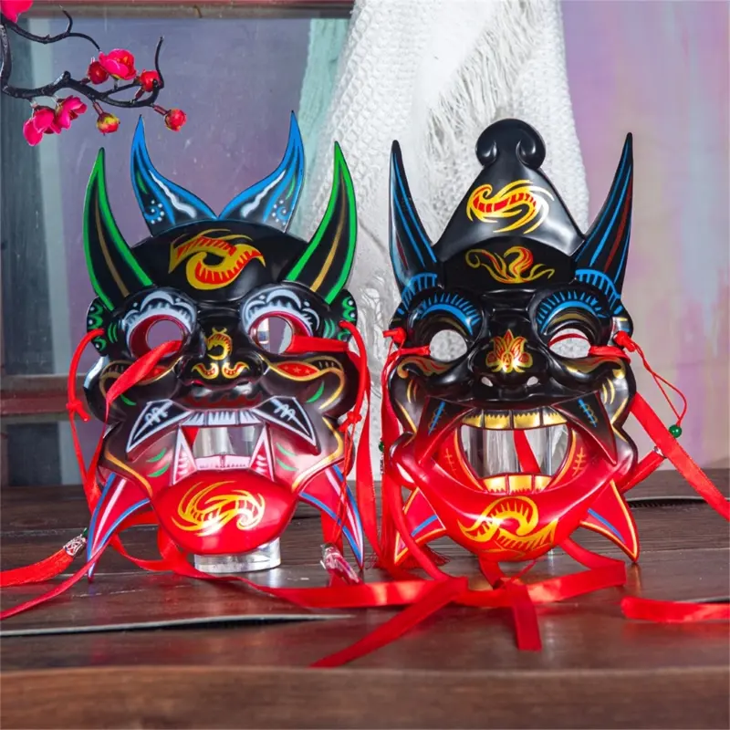 652F Unisex Masquerade Mask Hand Painted Nuo Operas Mask Cosplay Mask for Temple Carnival Halloween Dress up Party Mask Gift