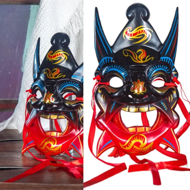 652F Unisex Masquerade Mask Hand Painted Nuo Operas Mask Cosplay Mask for Temple Carnival Halloween Dress up Party Mask Gift