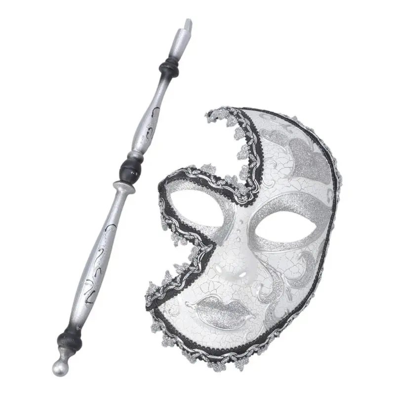 652F Mardi Gras Mask Masquerade Mask with Holding Venetians Mask Carnivals Mask Halloween Costume Mask for Party
