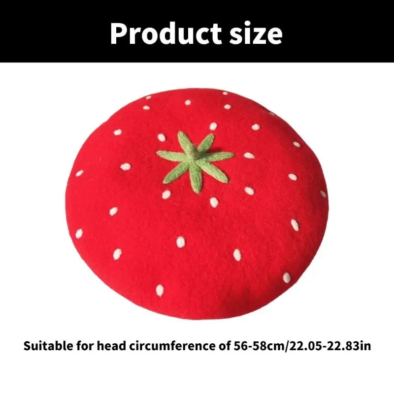 652F Lovely Wool Felted Hat Strawberry Pattern Fashion Hat Soft Breathable for Daily Outings and Parties