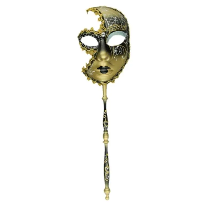 652F Mardi Gras Mask Masquerade Mask with Holding Venetians Mask Carnivals Mask Halloween Costume Mask for Party