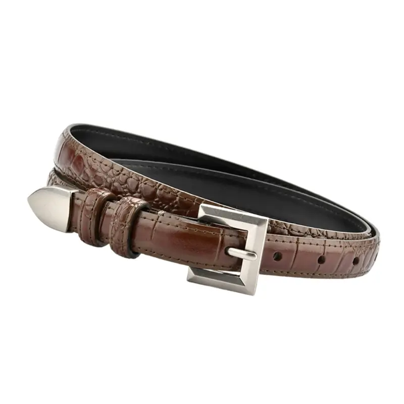652F Girls Belt for Pants Women's Leather Waist Band Sash 18mm Thin Waistband Decorative Waist Ornament Clothing Accessory
