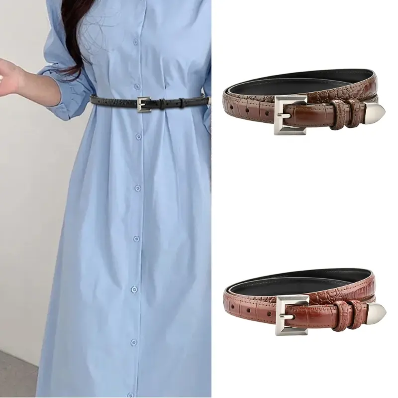 652F Girls Belt for Pants Women's Leather Waist Band Sash 18mm Thin Waistband Decorative Waist Ornament Clothing Accessory